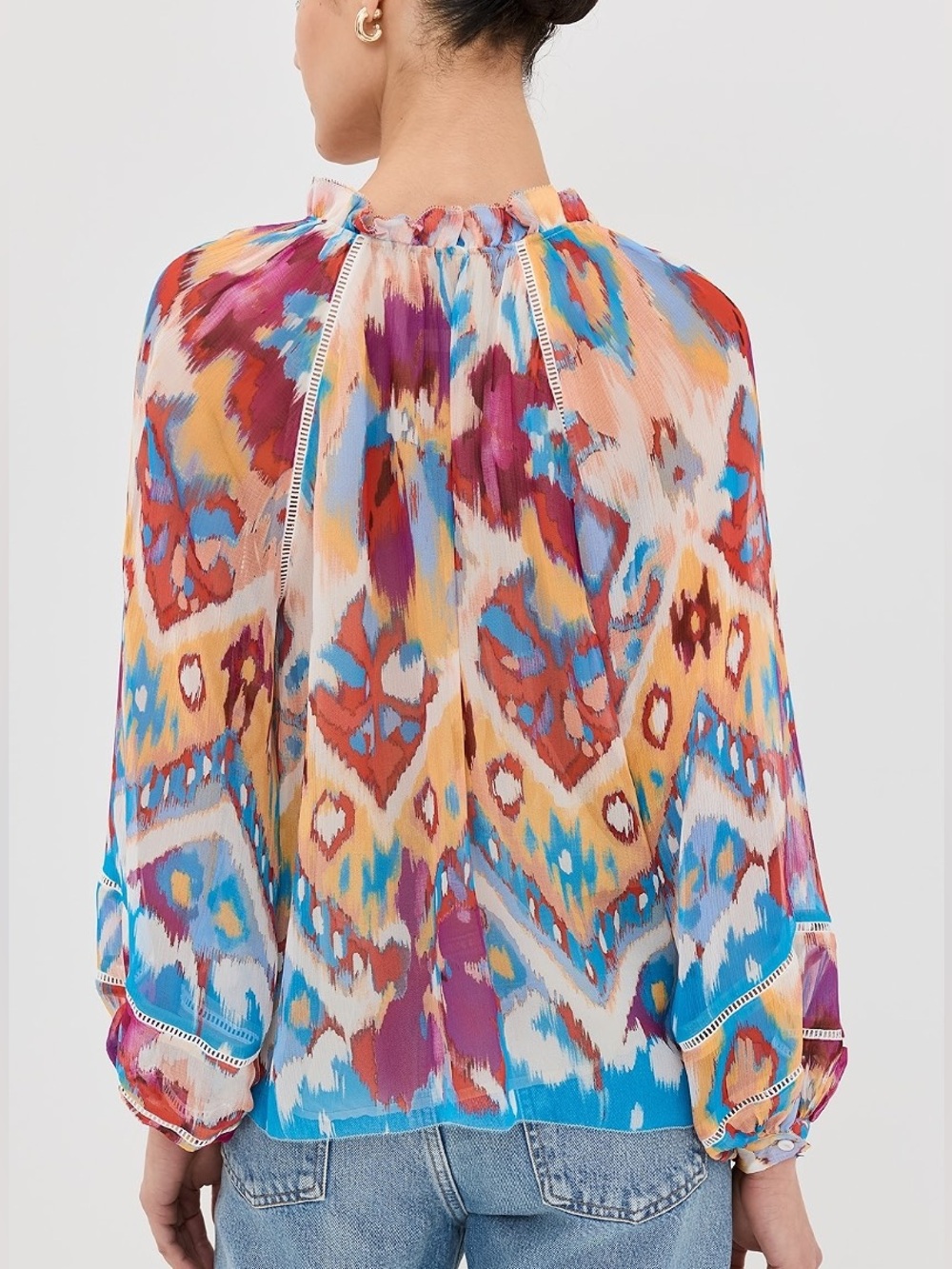 Figue Luz Silk Blouse V Neck Watercolor Colorful Print Womens size XLarge - Picture 4 of 16
